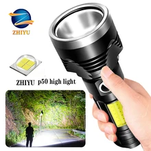 Super Powerful LED Flashlight  XHP50+cob Tactical Torch USB Rechargeable Linterna Power Bank Ultra Bright Lantern Camping