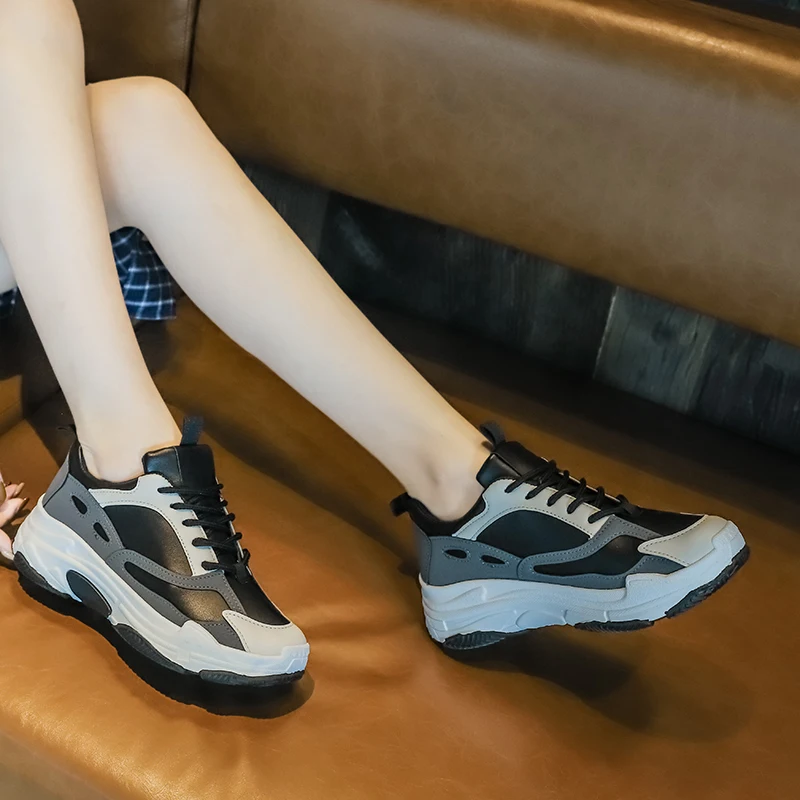 

Platform Loafers Casual Shoes New Chunky Sneakers Women Shoes Woman Lace Up Vulcanized Shoes Female Stretch Fabric Ladies Flats