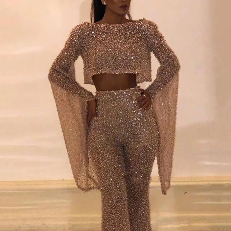 

2019 European and American Women's Popular Fake Two-Piece Sexy Long-Sleeved Backless Jumpsuit Trousers