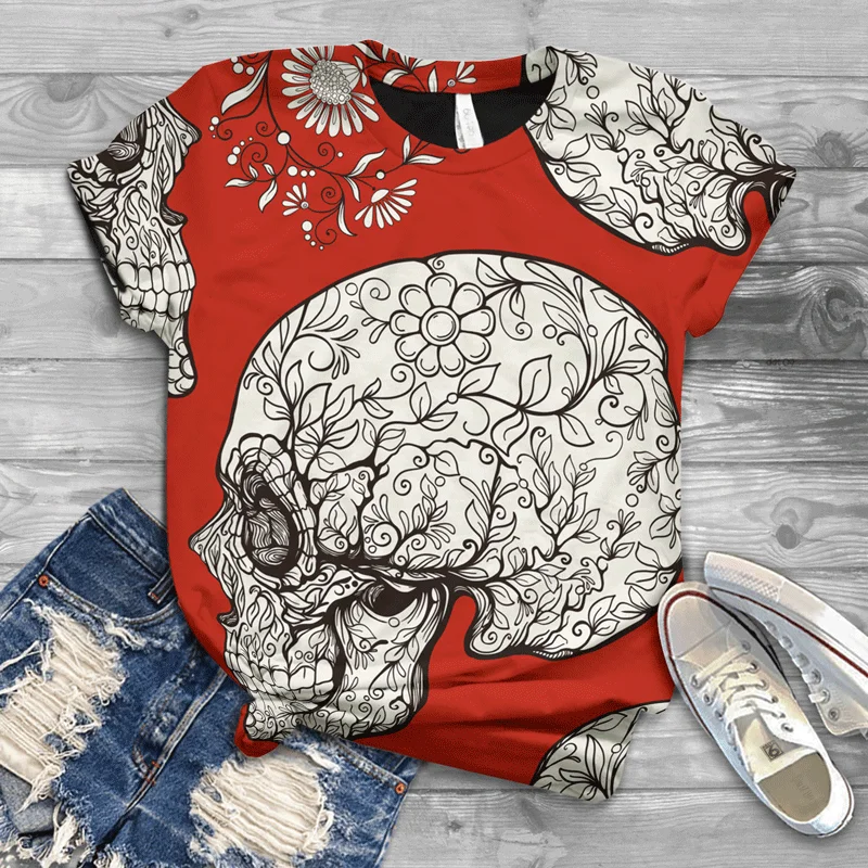 

Harajuku summer 2021 new ladies 3DT shirt street skull pattern fashion ladies T-shirt