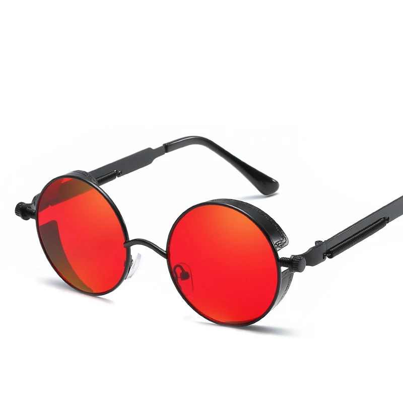18-Black-Red Круглые металлические солнцезащитные очки стимпанк для мужчин и женщин, модные очки, брендовые дизайнерские Ретро Винтажные Солнцезащитные очки UV400 - Цвет линз: 18-Black-Red