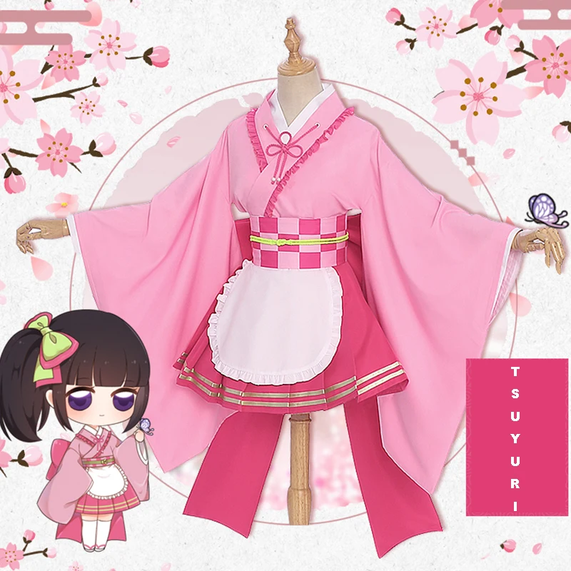 

Anime Comic Demon Slayer Kimetsu no Yaiba Cosplay Costumes Tsuyuri Kanawo Cosplay Costume maid outfit apron dress pink New