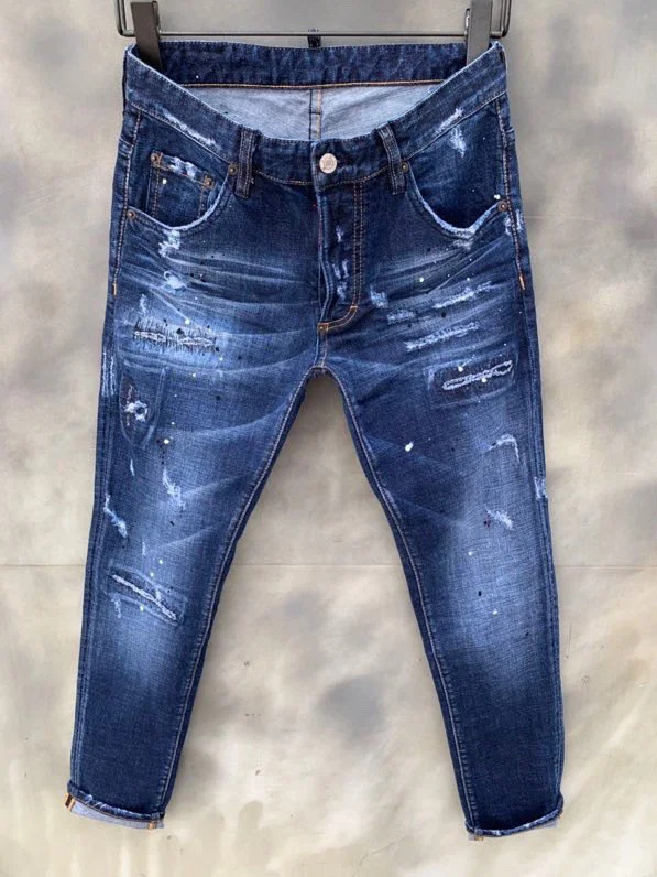 

Discounted products dsq brand Italy mens jeans pants Men Slim jeans denim trousers blue hole Pencil Pants jeans for men 9127