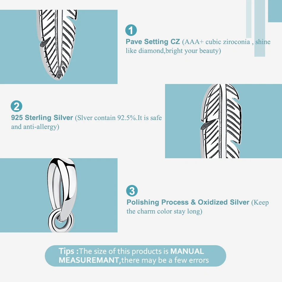 

BELAWANG New 100% 925 Sterling Silver Feather Pendant Charms Beads fit Bracelets&Bangle Original Women Jewelry Making
