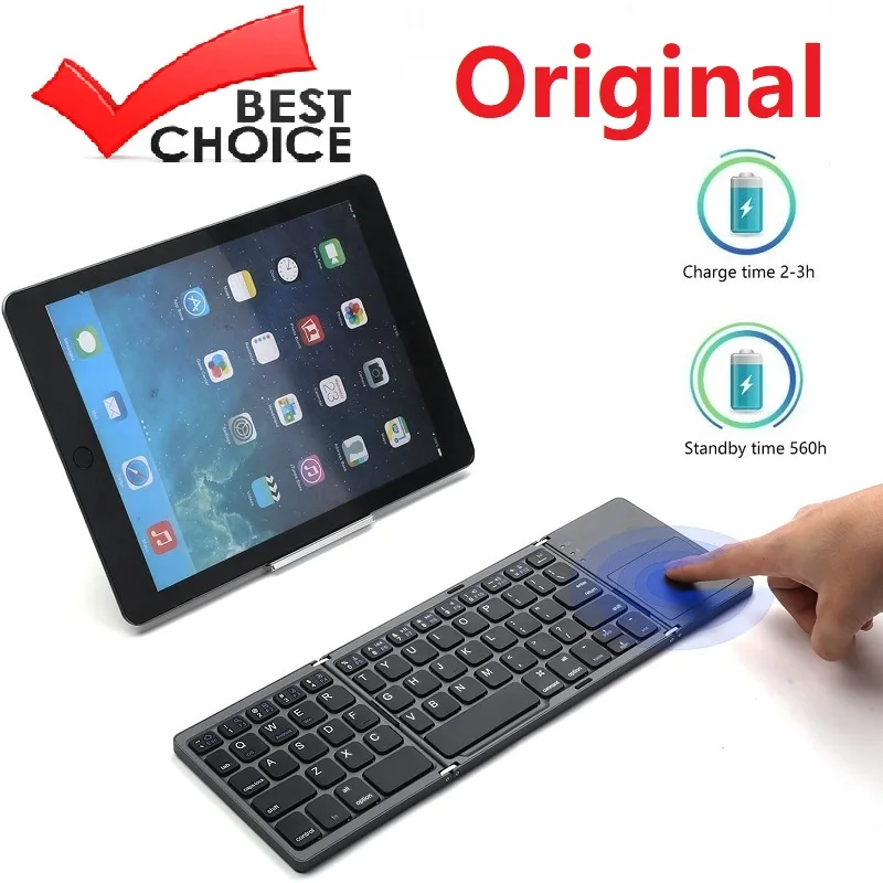 

New Smart Folding 64 Keys Office Keyboard Bluetooth Wireless Rechargeable Keypad with Touch Pad for PC Android Ios Tablet Phone