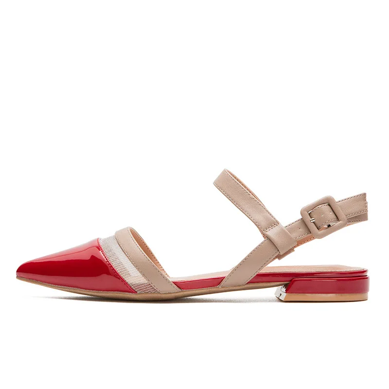 

2020 Summer Women's Flat Shoes Slingbacks Pointed Lady shoes Buckle Cowhide Fashion women Sandals
