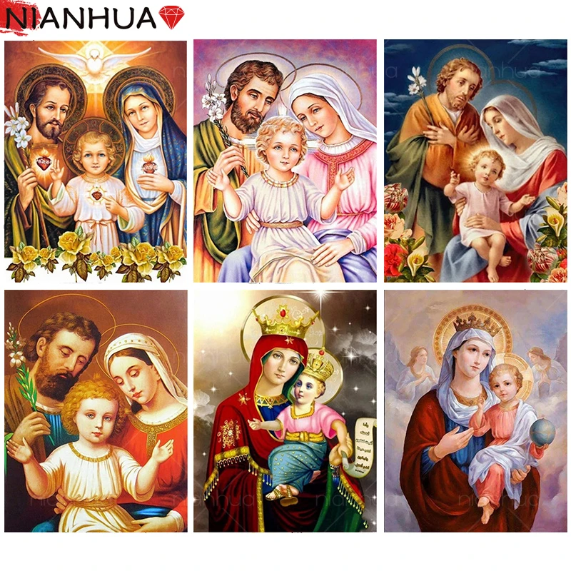 

Diamond Art Painting Mosaic 5D Virgin Mary And His Child Holy Light DIY Gift Mural Art Square Round Photo Embroidery Set Home