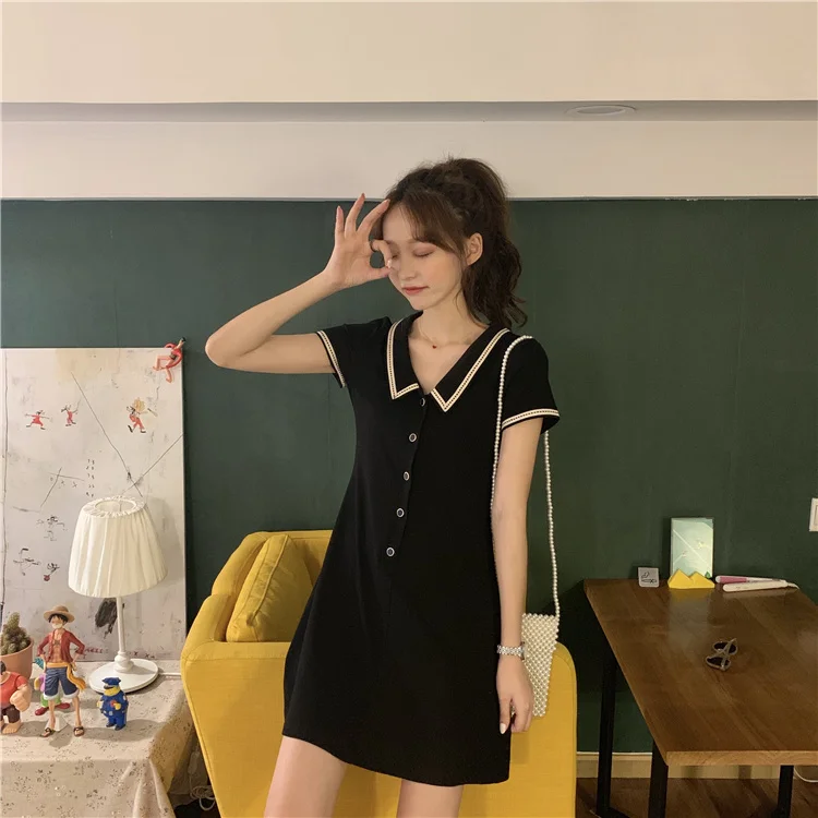 

2020 New Style Fairy French Style Jung Ji Hoon A- line Dress Hong Kong Style Tight Waist Slimming Tired Depressed Dress Summer
