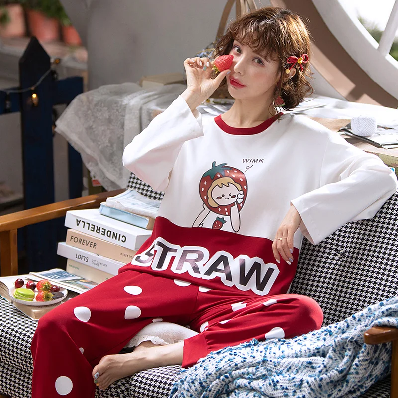 

2020 new cotton pajamas long sleeve trousers 2-piece Girl home clothing suit winter and autumn cartoon cute pijama woman pajamas