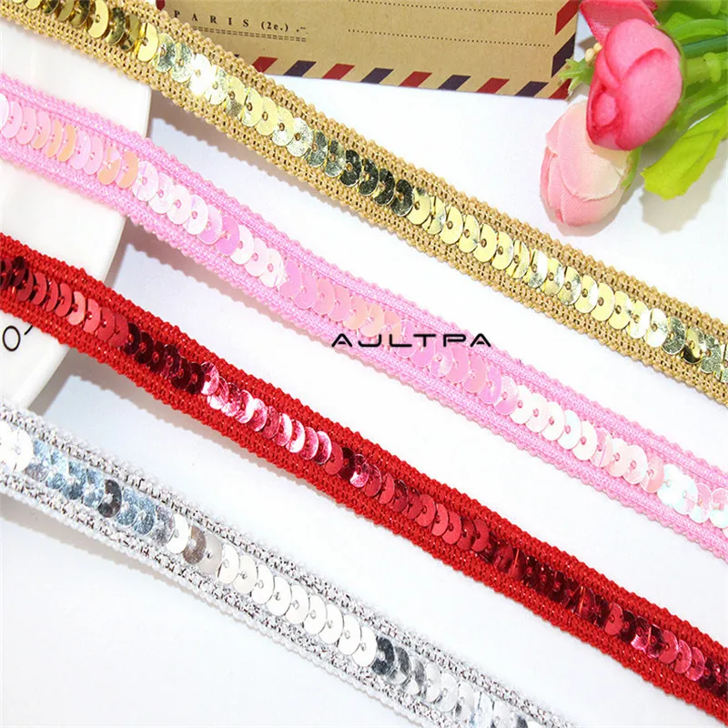 

140Yards 1.1CM Sequins Lace Ribbons Fabric For Dress Clothes DIY Crafts Sewing Tape Accessories Handmade Decoration