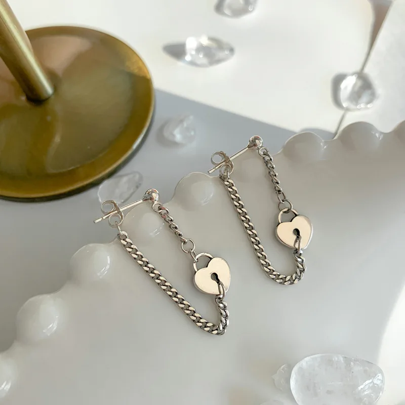

Fashion 925 Sterling Silver Tassel Heart Charm Drop Earrings For Women Wedding Party Jewelry Pendientes eh183