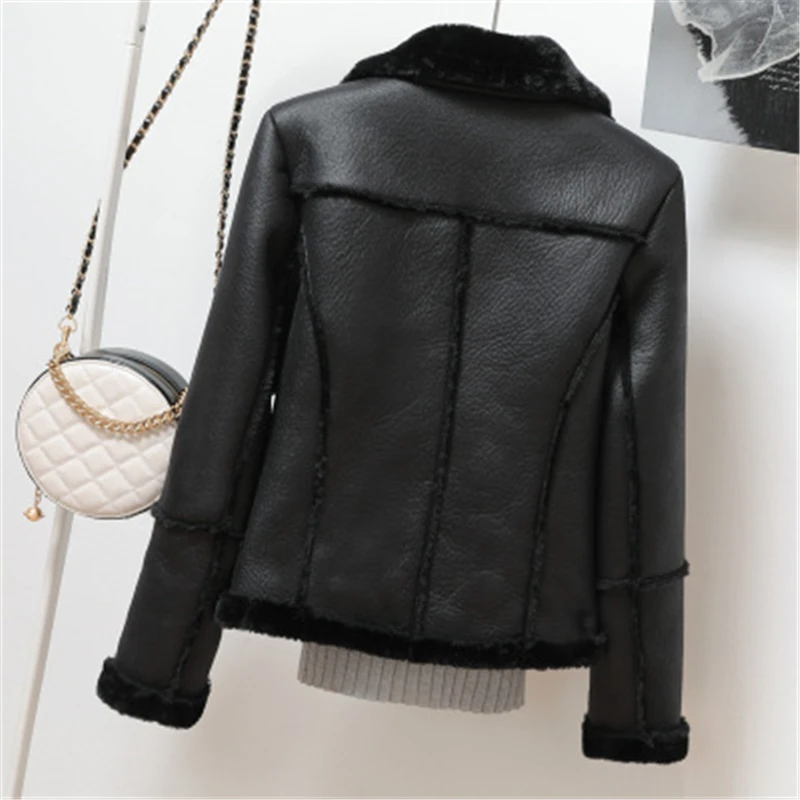 2022 New Winter Womens Leather Jacket Fashion Warm Female PU Leather Coat MotorBike Zipper Women Coats Outerwear N271