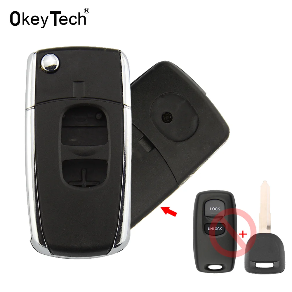OkeyTech Replacement Modified Remote 2 Buttons Car Key Shell For Mazda 2 3 6 323 626 Folding Flid Key Case Fob Control Key Case