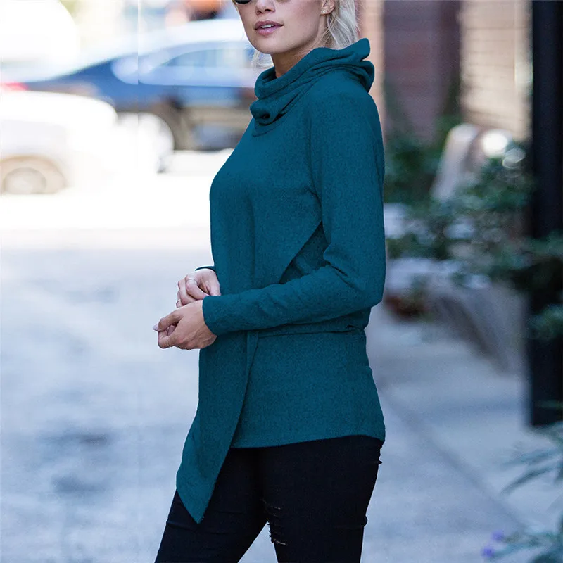 

Autumn Winter Women's Sweatshirt Long Sleeve High Neck Jumper Pullover Tops Hoodies Female Warm Clothing Lady Chic Top S-3XL