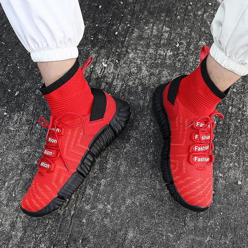 

Man High help Shoes Casual Weaving Sneakers Male Light Weight Mans Footwear Slip On Leisure Breathable Shoes Sapato Masculino