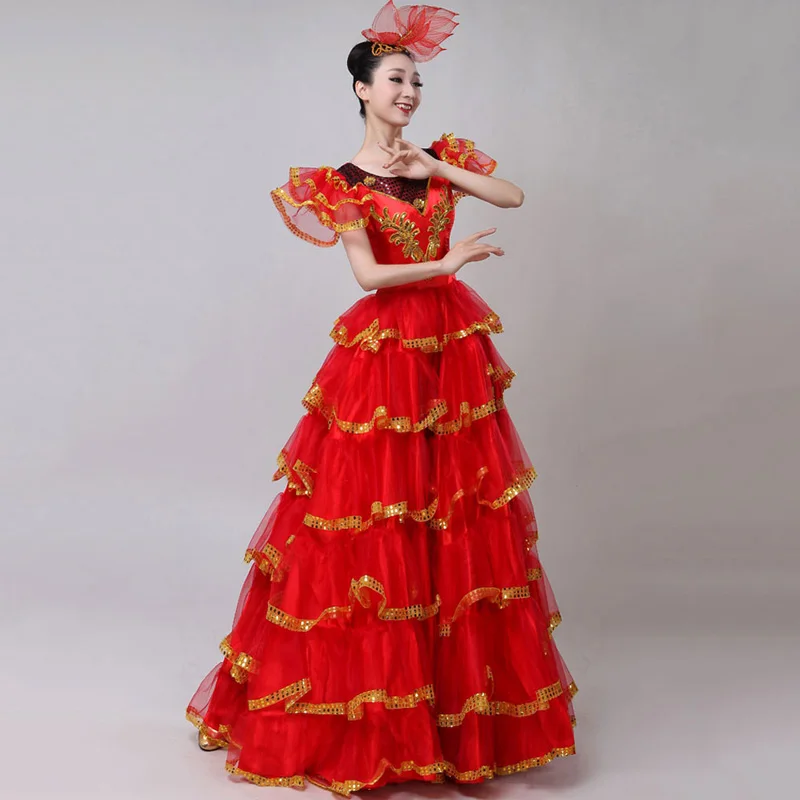Бальные платья для танцев женский красный испанский костюм фламенко одежда