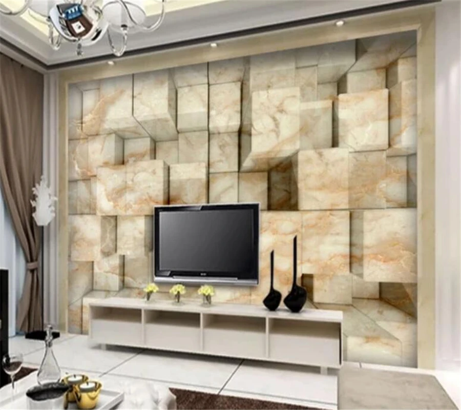 wellyu Custom wallpaper 3d marble texture cube three-dimensional space fashion background wall living room elderly mural | Обустройство