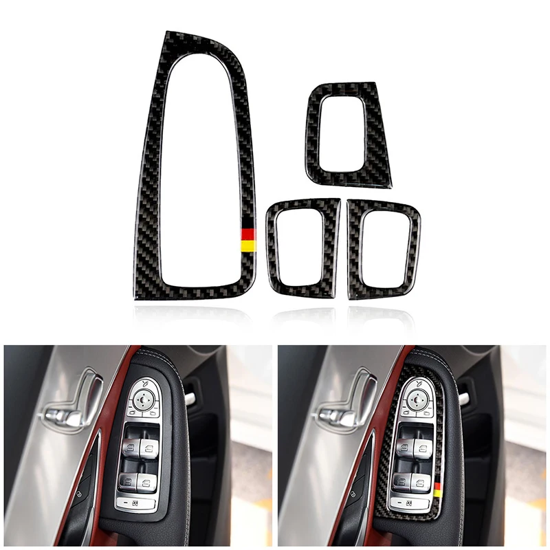 

4pcs Car Styling Real Carbon Fiber Window Switch Armrest Panel Cover Trim For Mercedes Benz C Class W205 C180 C200 C300 GLC260