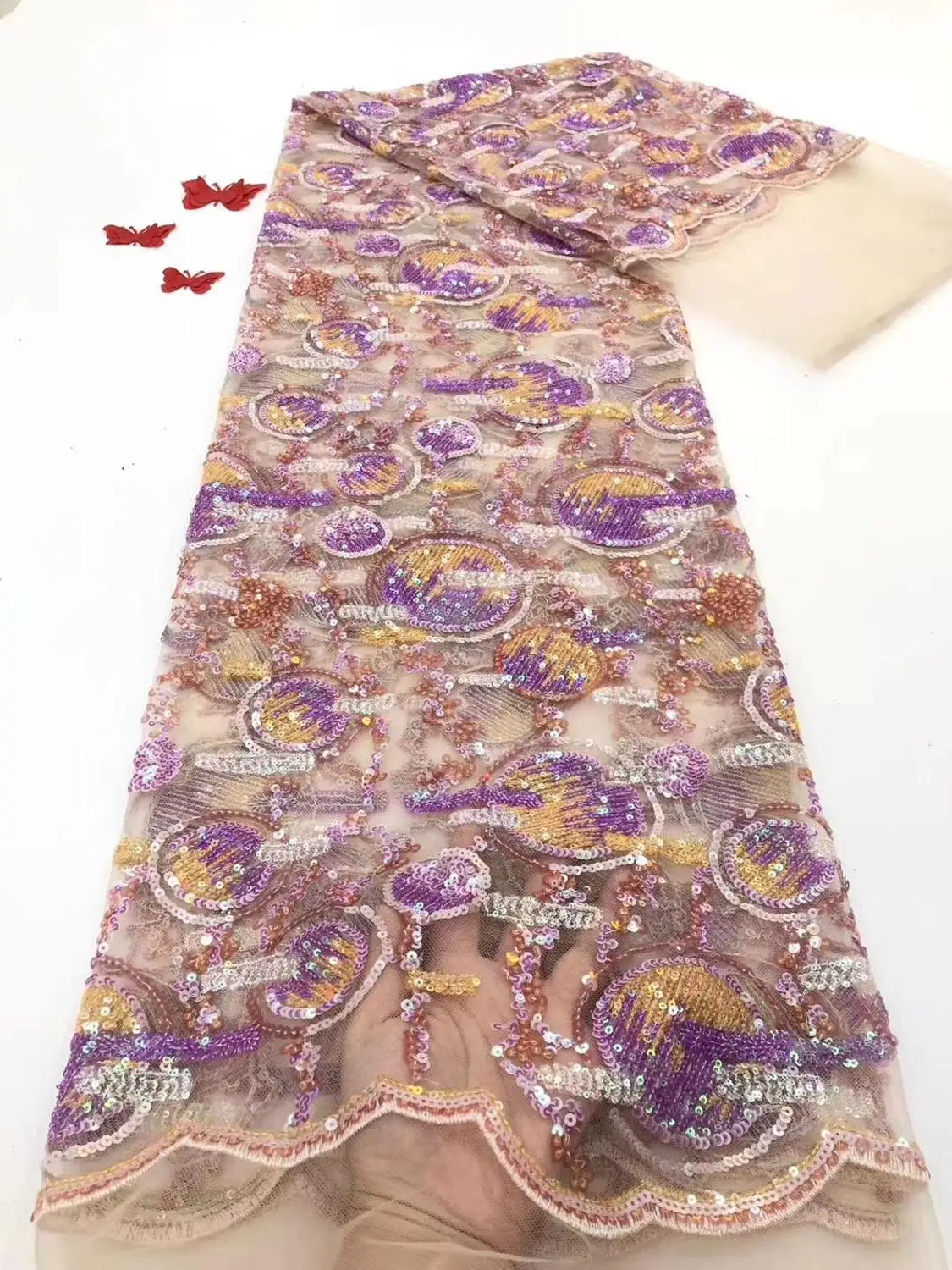 

Hot Sale Multicolor Sequence African Sequin Lace Fabric Embroidery French Mesh Sequins Lace Fabric Nigerian Tulle Lace For Party