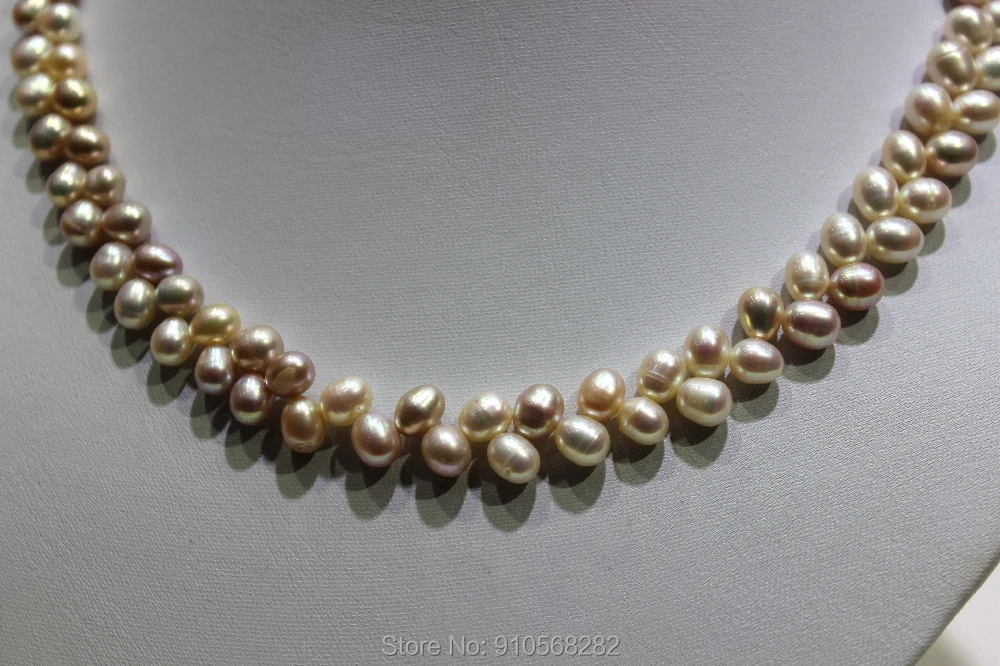 

Beautiful Natural Multi-colors wheat ear shape Freshwater pearl necklace 6X8mm 18INCH