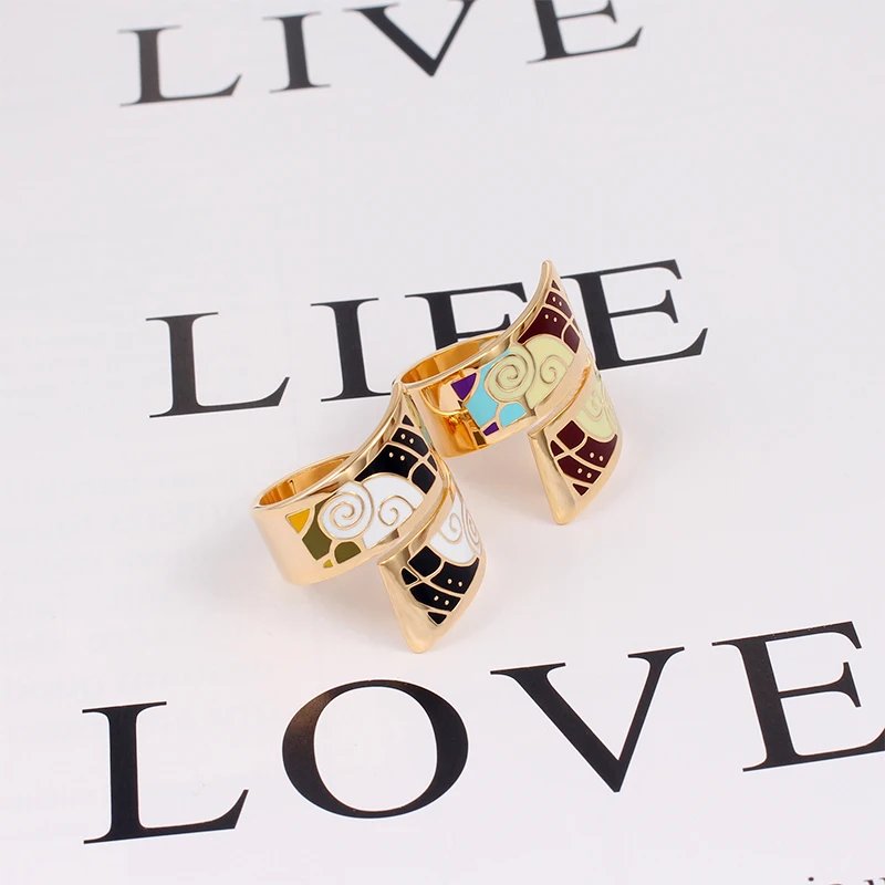 Кольца Открытые для женщин геометрические узоры эмаль регулируемое кольцо
