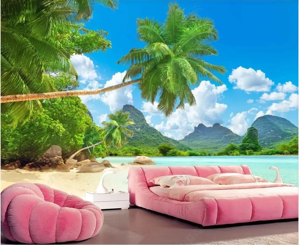 

Фотообои 3d, морской пейзаж, кокосовое дерево, для гостиной, декоративные обои для стен в рулонах