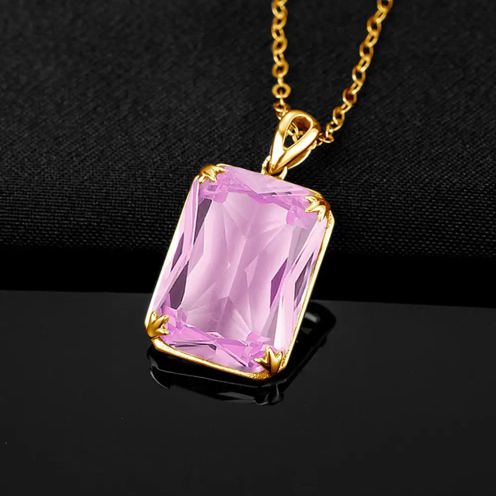 

14k Gold Jewelry 100% Real Sterling Silver 925 Pendant Handmade Fine Jewelry Imitating Natural Pink Crystal For Women Pendants