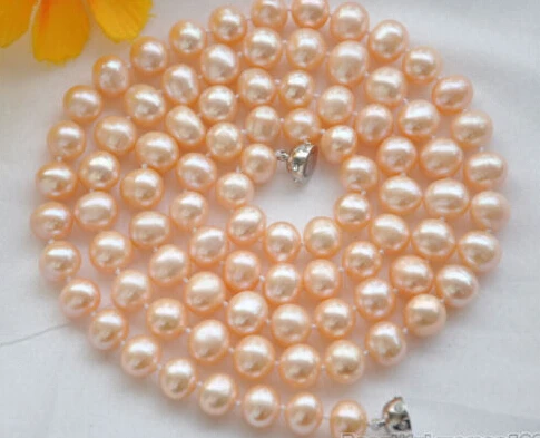 

FREE SHIPPING 8-9mm pink round freshwater cultured pearl necklace 32inch
