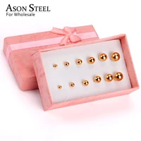 asonsteel earring men rose gold round ball stainless steel 6pairsbox dangler sets fashion small stud jewelry for women brinco