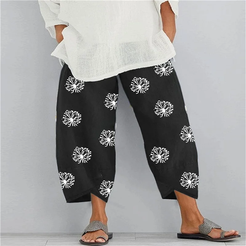 

2021 Gray European And Casual Loose Printed Wide-leg Pants Women Vertical Flower Plus Size Pants Dropship