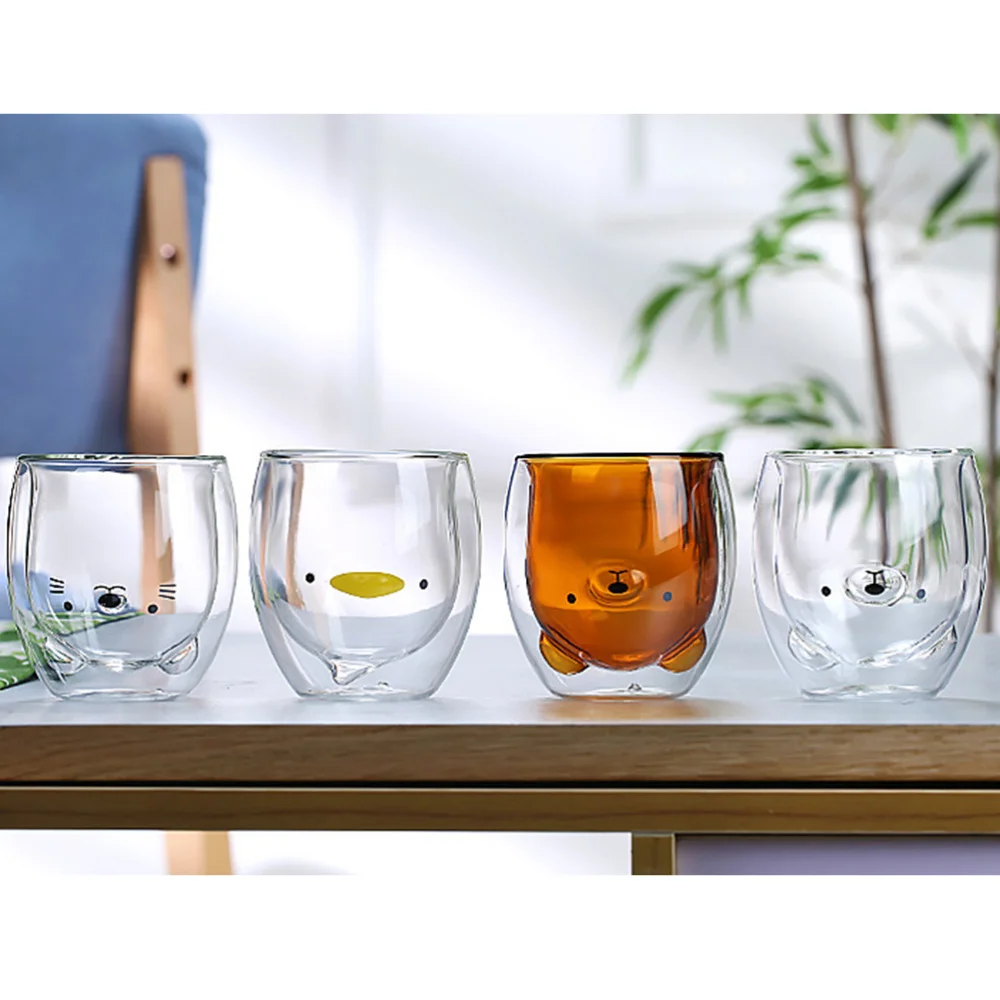 

280ml Creative Double Wall Glass Mug Cartoon Teacup Lovely Coffee Cups Clear Drinking Cup (Little Duck)