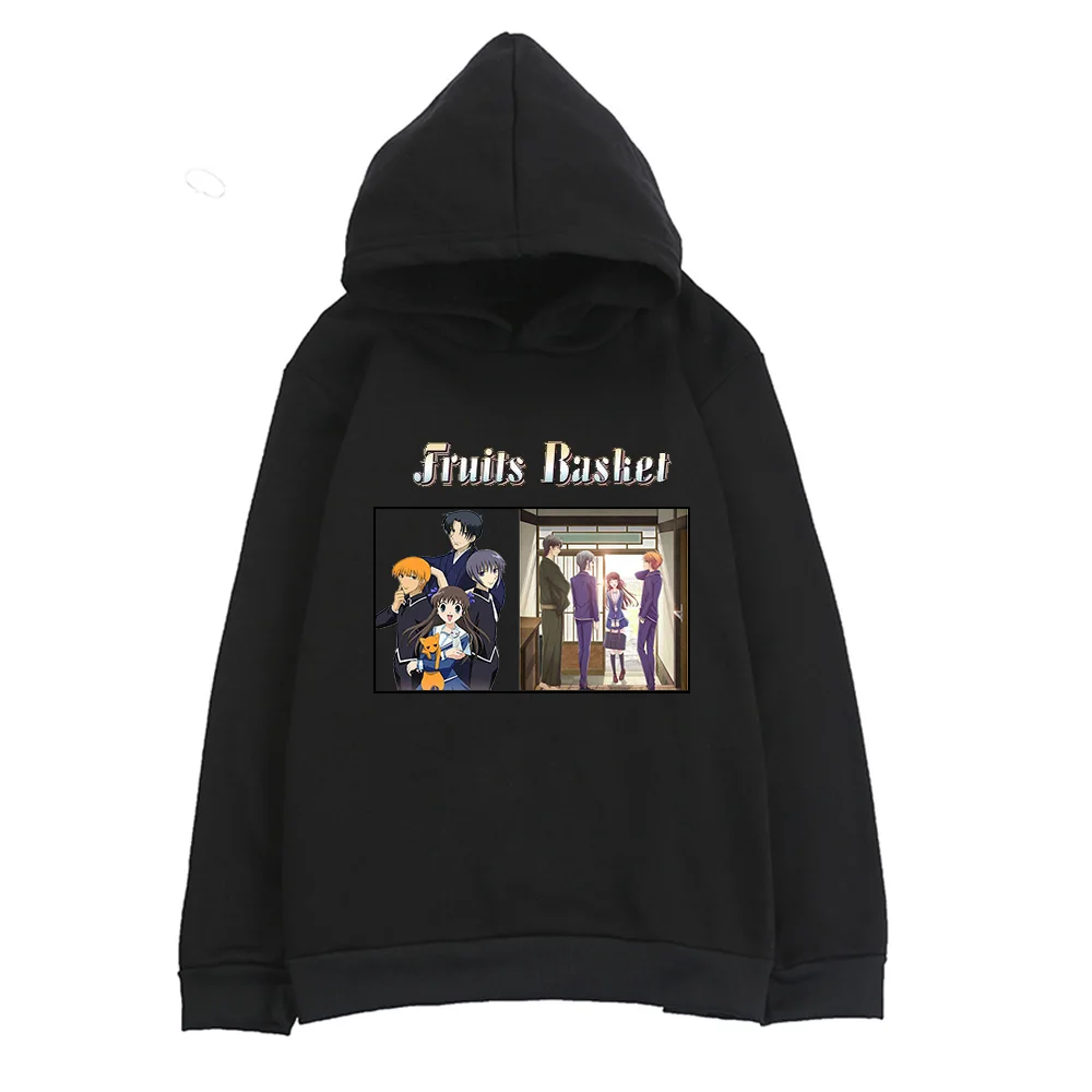

Толстовка с капюшоном для мальчиков и девочек, японское аниме корзина с фруктами и принтом мыши, хлопковые топы с длинным рукавом и капюшоно...