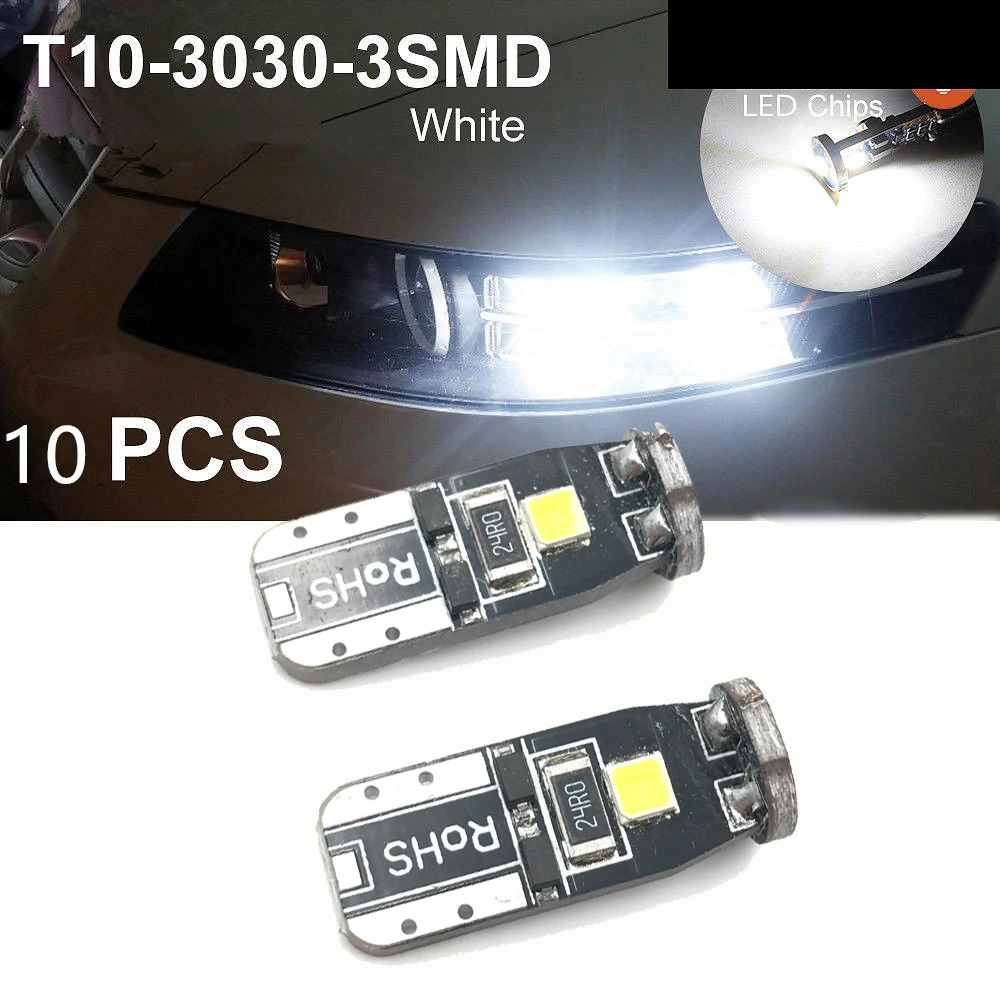 T10 W5W Светодиодный лампочки Canbus без ошибок 3030 SMD 3 SMD 168 194 светодиодный лампы для автомобилей Купол Карта Лампы для чтения просвет багажник лампы 12V 10 шт
