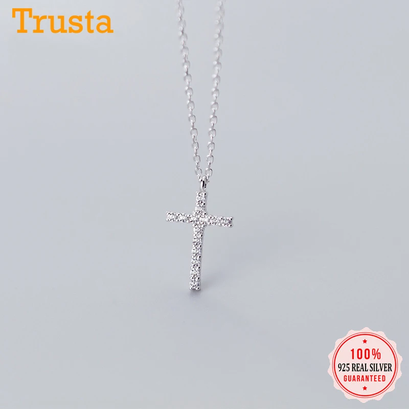 Trustdavis минималистский настоящий Крест из серебра 925 пробы циркониевая Подвеска