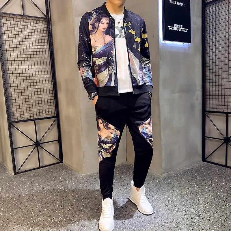 2019 осенний мужской комплект из 2 предметов повседневная куртка + штаны мужские