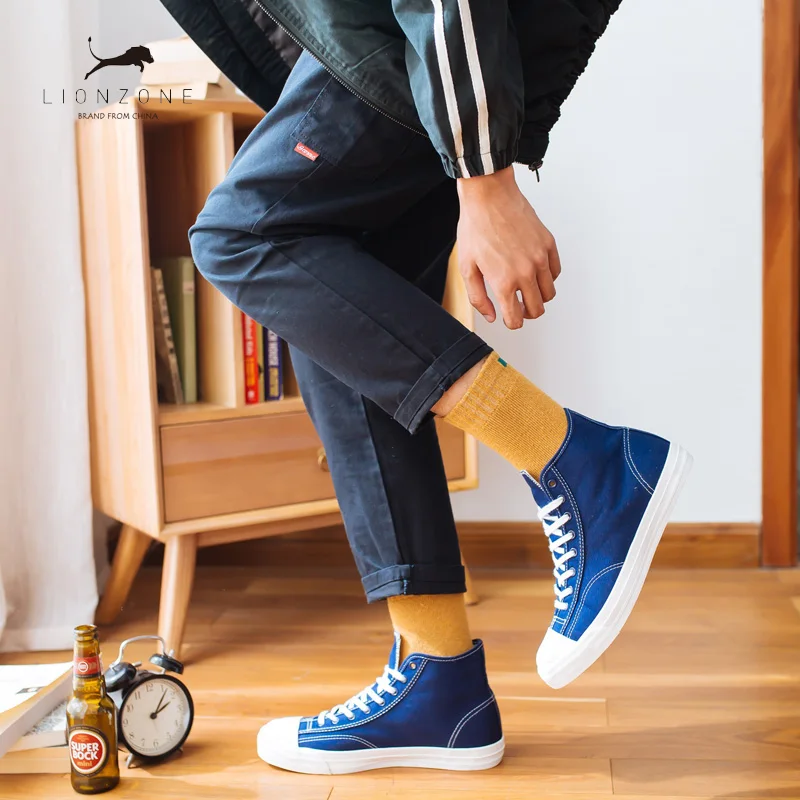 Толстые шерстяные носки мужские деловые повседневные Calcetines Invierno Meias Ho мужские s тканевые вывески дизайн LIONZONE бренд 1 лот = 4 шт