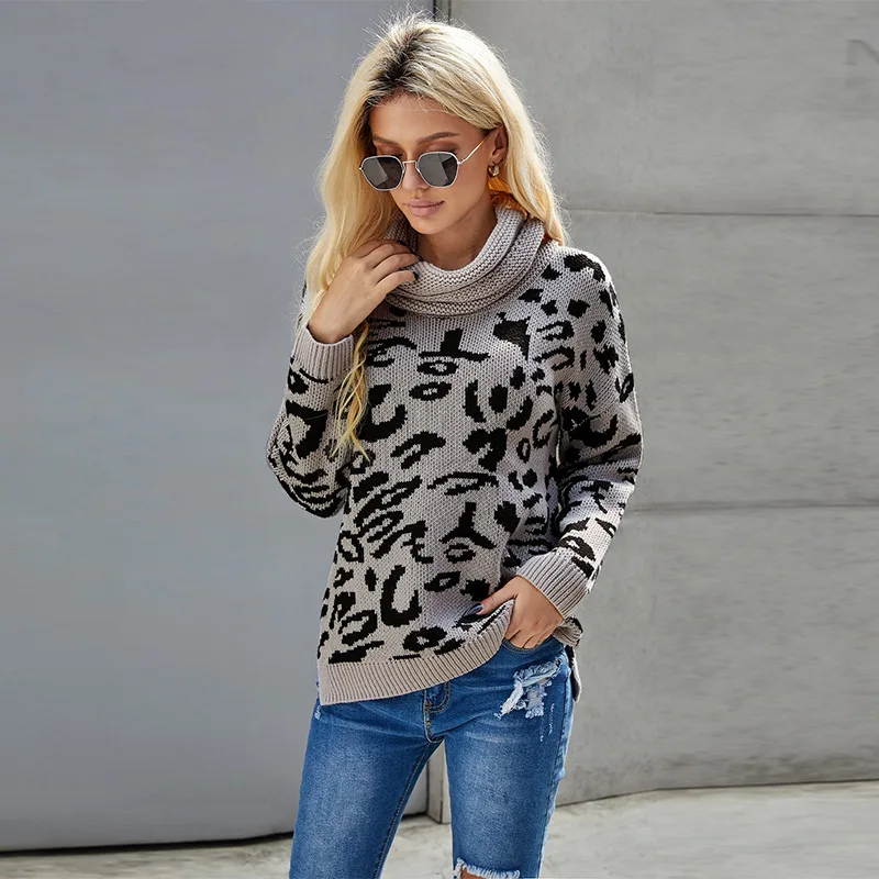 

Осенне-зимний женский пуловер Amazon, вязаный теплый свитер с высоким воротником и длинным рукавом