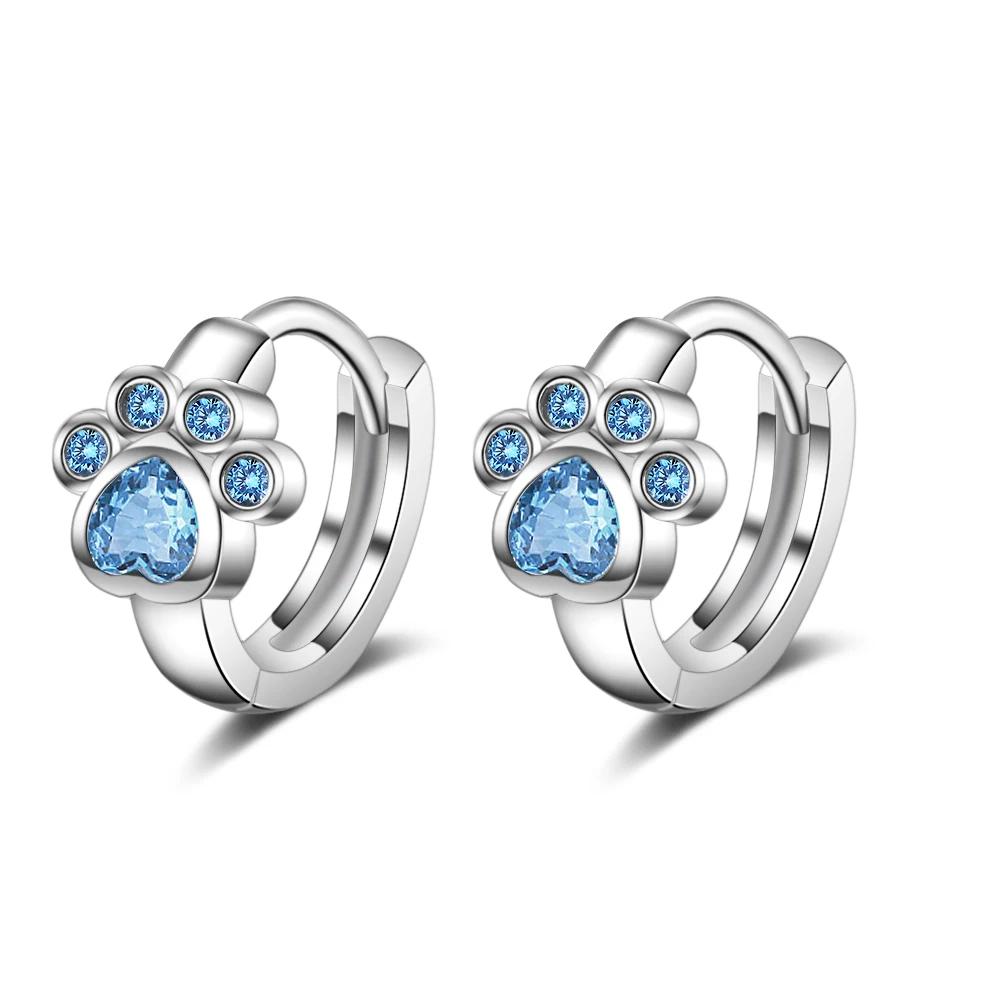 

New 925 Sterling Silver Earrings Cat Imprint Inlaid Blue Zircon Earrings For Women Jewelry Gifts