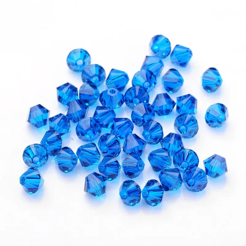 

5 pc Austrian Crystal Beads 5301 4mm Bicone Capri Blue Size: about 4mm long 4mm wide Hole: 1mm