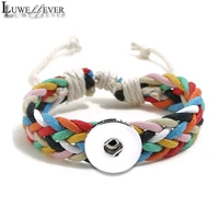 luwellever handmade braided rope bracelet 208 adjustable fit 18mm snap button bangle charm jewelry for women gift