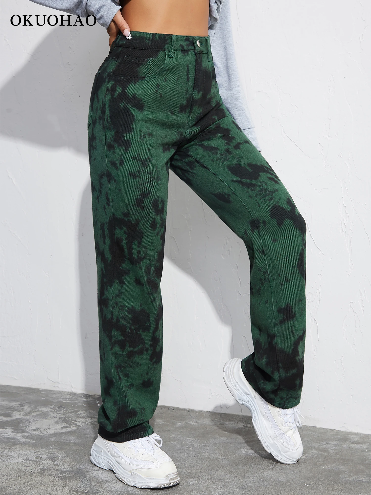 

High Waist Straight Wash Tie Dye Jeans Women Baggy Y2k Wide Leg Streetwear Fashion Denim Mom Pants Casual Boyfriend 90s Trousers