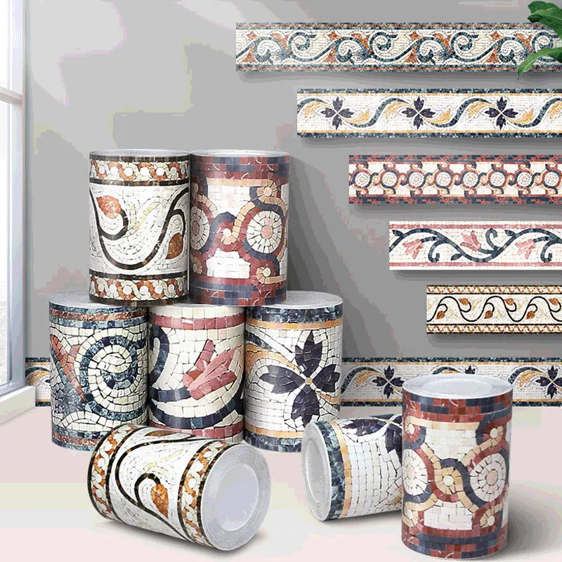 

Mosaic Self-adhesive deco Waistline Sticker wall waterproof Skirting Tape Thickened PVC Self-adhesive DIY Wall Sticker 10x500cm