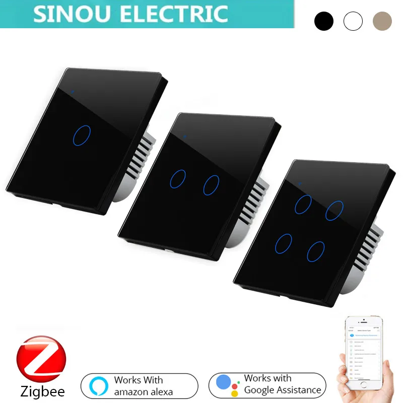 

ZigBee smart home WiFi wall touch switch, 2 / 3 way, tempered glass panel, light control switch ac85-240v, 1 / 2 / 3 / 4 bits