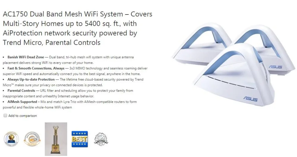 ASUS Lyra Trio AC1750 3x3 MIMO домашняя сеточная WiFi система Двухдиапазонные беспроводные сеточные сетевые роутеры
