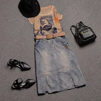 skirt suit 2021 summer new fashion round neck plus size short sleeve t shirt cowgirl skirt suit