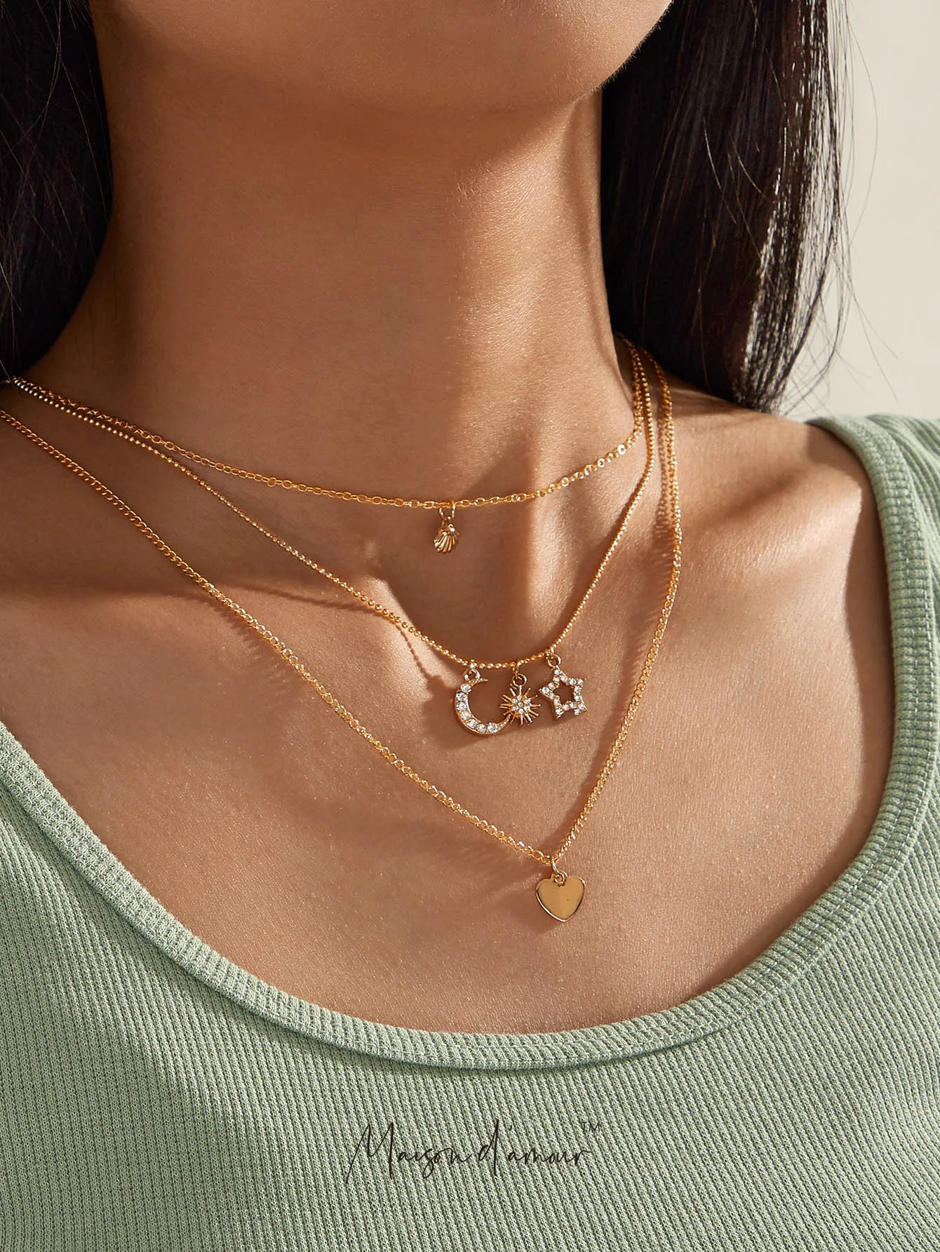 Цепочка многослойная Женская со звездой и сердцем модное ожерелье из сплава в