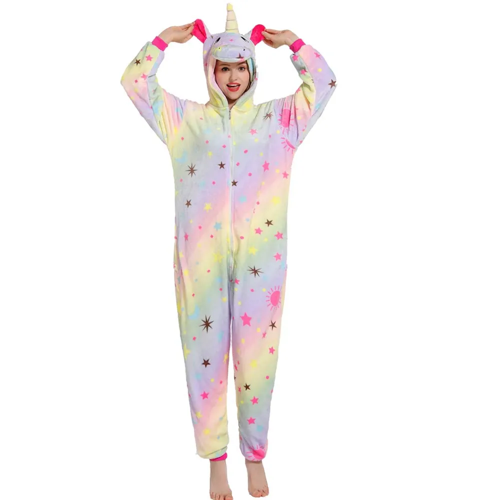 

Women Men Adult Unicorn Stitch Totoro Onesies Cartoon Animal Pajamas Flannel Family Party Jumpsuit Homewear Suit Outfit