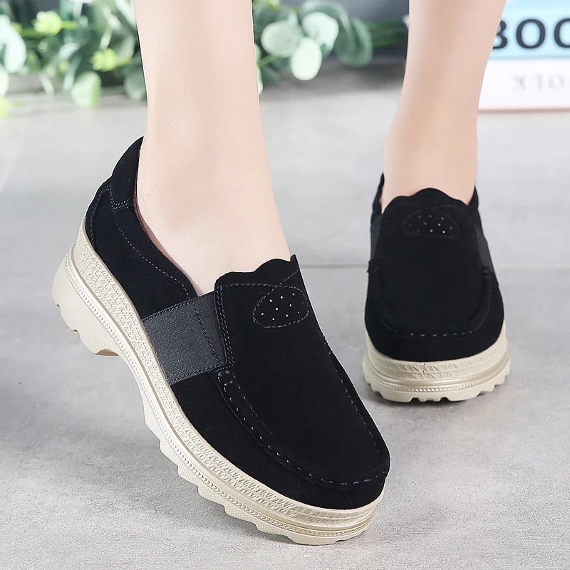 

SWONCO Autumn And Winter Thick Leather Women Sneakers 2019 Casual Heightening Shoes Female Comfortable Wear-resistant Sneakers
