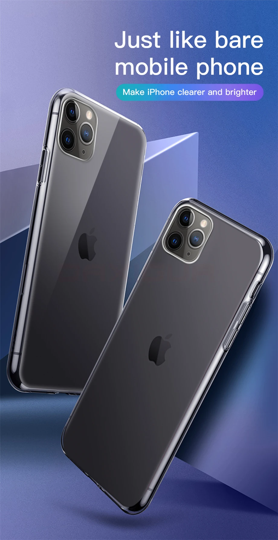 Ультратонкий прозрачный силиконовый чехол для телефона iphone 11 Pro Max, чехол для iphone XR XS Max X 7 8 6 6S Plus, мягкий прозрачный чехол из ТПУ