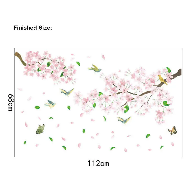 Delicate Cherry Blossom Wall Sticker Elegant Decals Mural Decor White Tree Branch Art Stickers D | Дом и сад